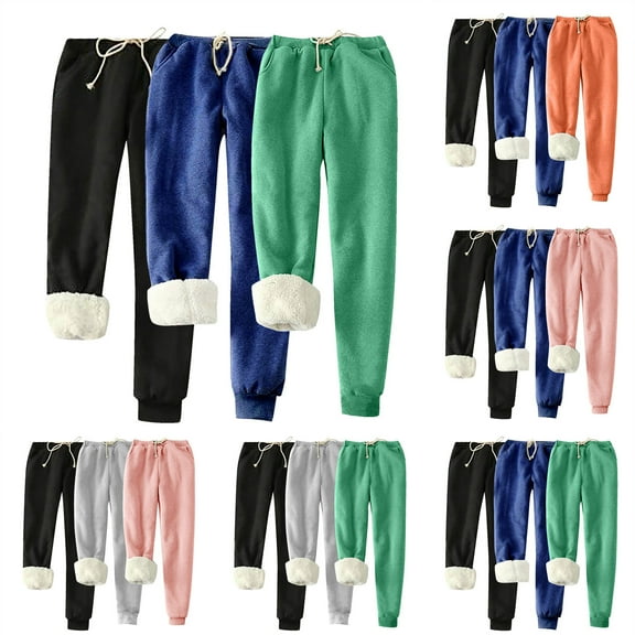 CFLVAEK 3 Pack Sweatpants Womens Fleece Lined Longe Sweatpant Thermal Warm Winter Pants Casual Drawstring High Waisted Sweat Pants with Pockets Pink XXL