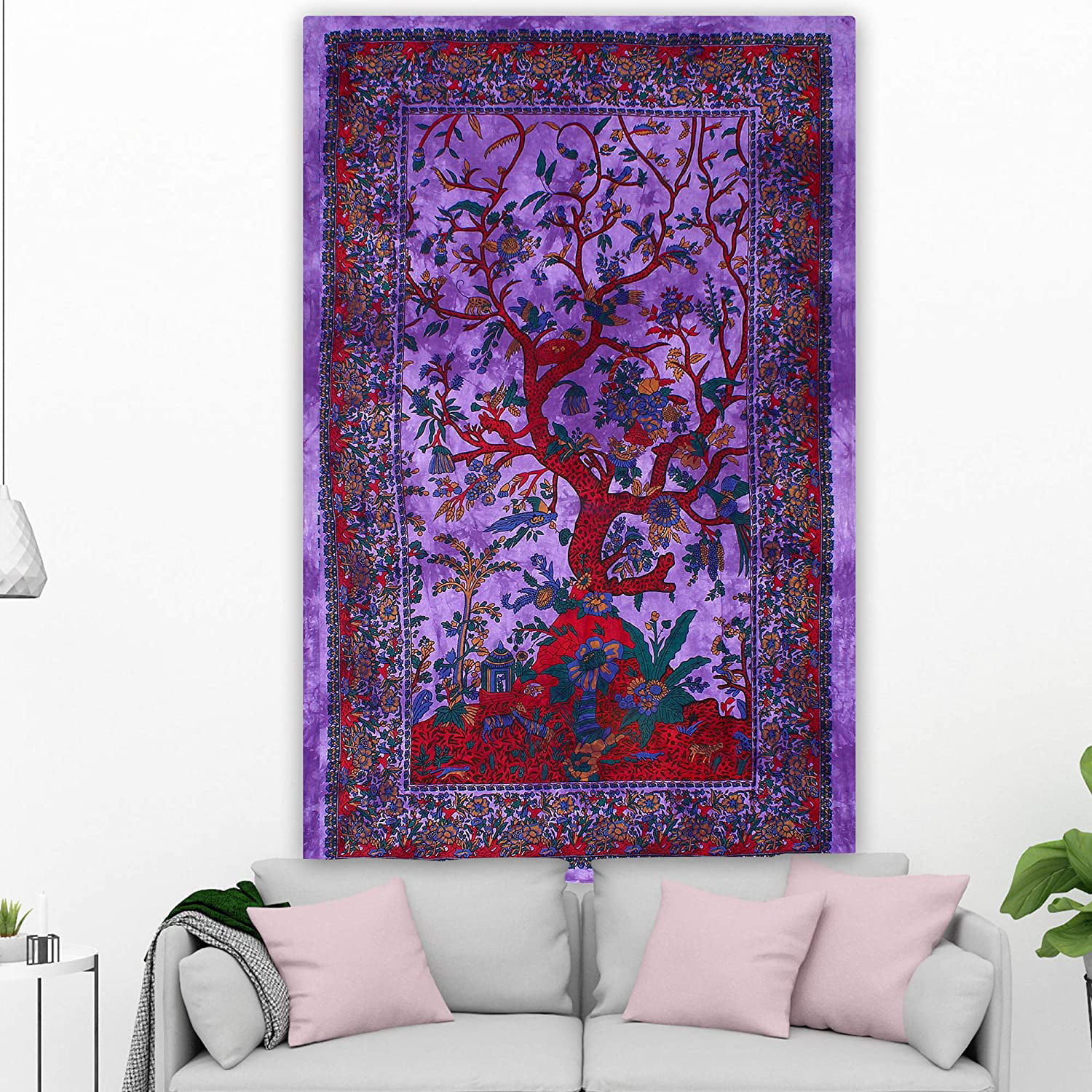 Multi Color Tree of Life Tapestry Wall Hanging Bed Spread Purple