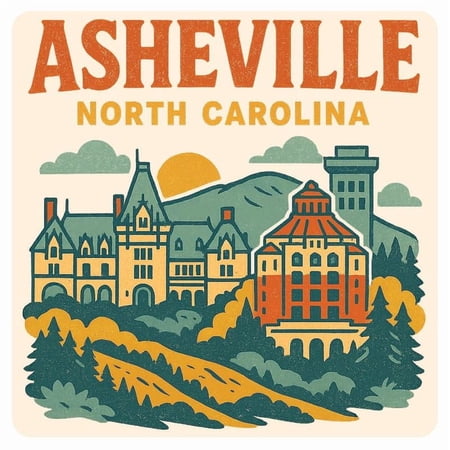 Asheville North Carolina Vintage Design Souvenir Decorative Vinyl Decal Sticker 2-Inch