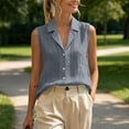 thumbnail image 6 of ZGRBOU Womens Sleeveless Button Down Shirts Summer Cotton Linen V Neck Blouses Solid Color Casual Work Tank Tops, 6 of 7