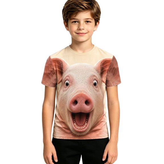 TGPMGRZ Cartoon T Shirt for Kids Back to School Short Sleeve Funny 3D Animal Tops Halloween Party #A08 Light Pink 2-3 Years