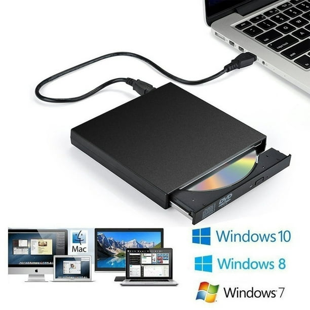 Lecteur de Cd Dvd externe, Usb 2.0 Slim Protable Lecteur cd-rw externe  Dvd-rw Burner Writer Player pour ordinateur portable pc de bureau, noir