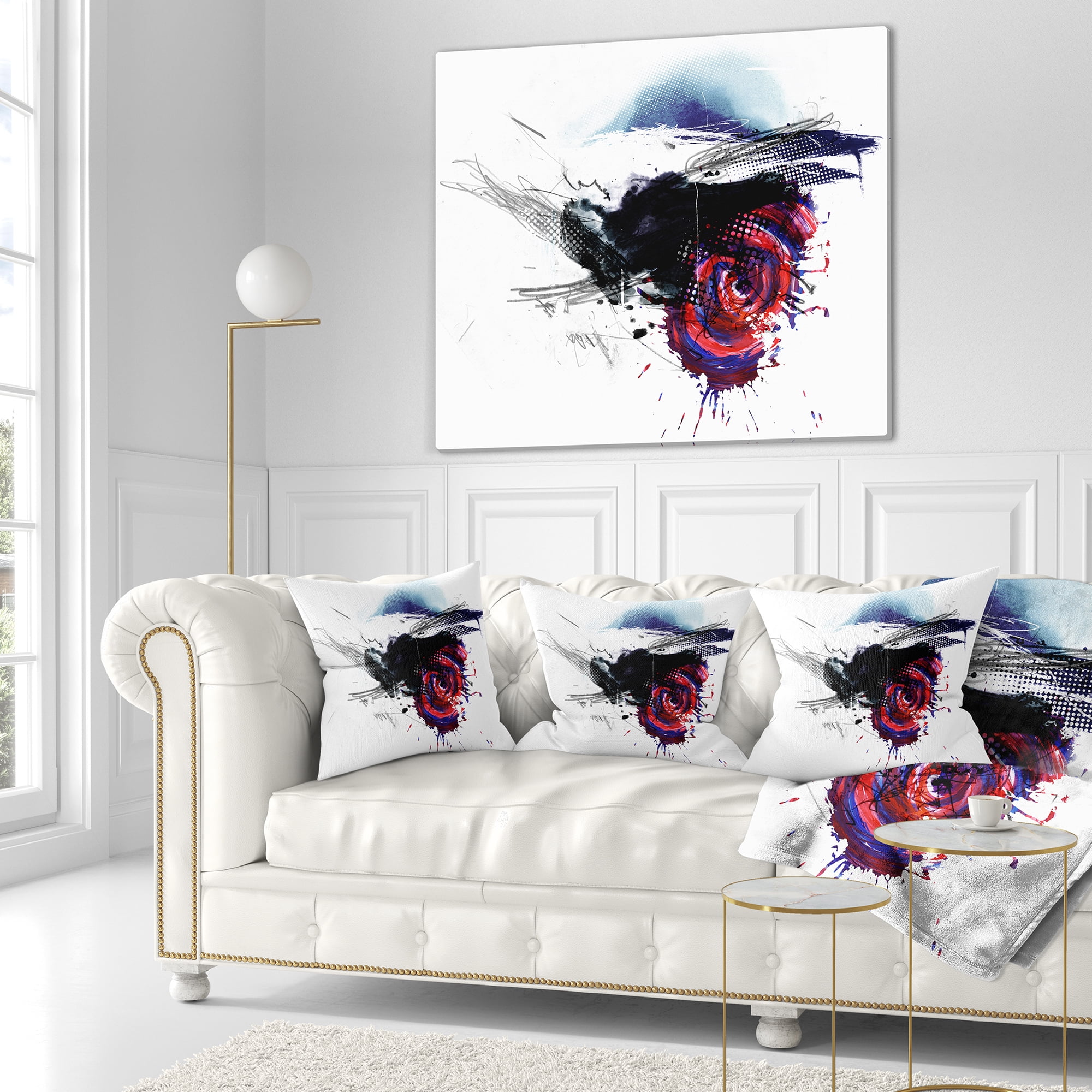 Designart Dark Blue Abstract Splashes - Abstract Throw Pillow - 16x16