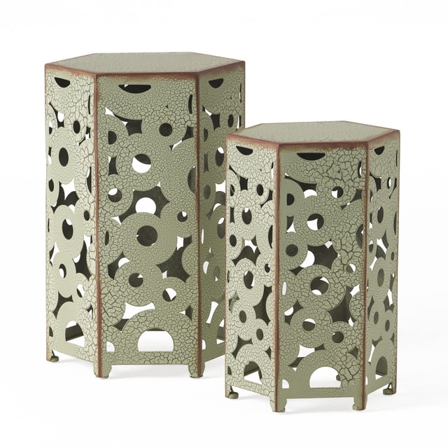 Christopher Knight Home Tables d'Appoint en Fer Parrish, Ensemble de 2 Pcs, Vert Antique