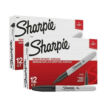CintBllTer Permanent Markers, Fine Point, Black, 2 Boxes of 12 Total of 24 Markers