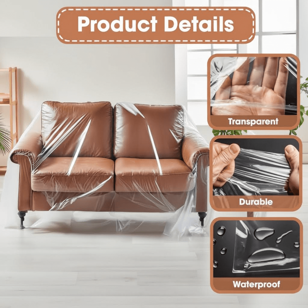 Heavy-Duty Clear Plastic Loveseat Covers, Waterproof Sofa Protectors for Dust, Dirt, and Moisture, Universal Fit Slipcovers for Furniture Protection (36x18x84x40 Inches)