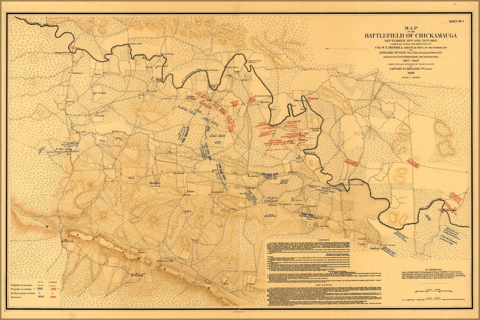 24"x36" Gallery Poster, Map of the battle field of Chickamauga, 1863
