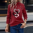 thumbnail image 2 of Cute Tops for Women Long Sleeve Mock Crew Neck Button Trim Tunic Tee Casual Loose Heart Graphic Print Pullover Shirts(Wine,L), 2 of 5