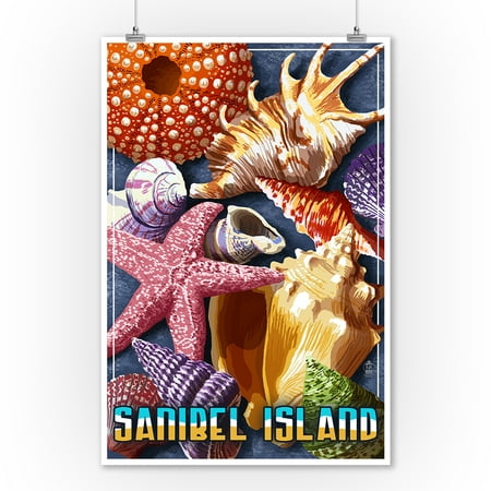 Sanibel Island, Florida - Shell Montage - Lantern Press Poster (9x12 Art Print, Wall Decor Travel
