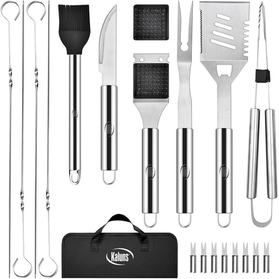 Kaluns Grilling Accessories, Heavy Duty Stainless Steel Grill Set BBQ Utensils for Grilling with Storage Case & Apron
