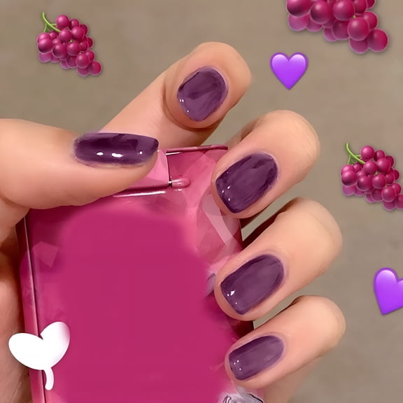 RAGUPEL 24Pcs Purple Fake Nails Short Round Head Sweet Style Press On Nails Wearable Finished Nail Piece with Glue