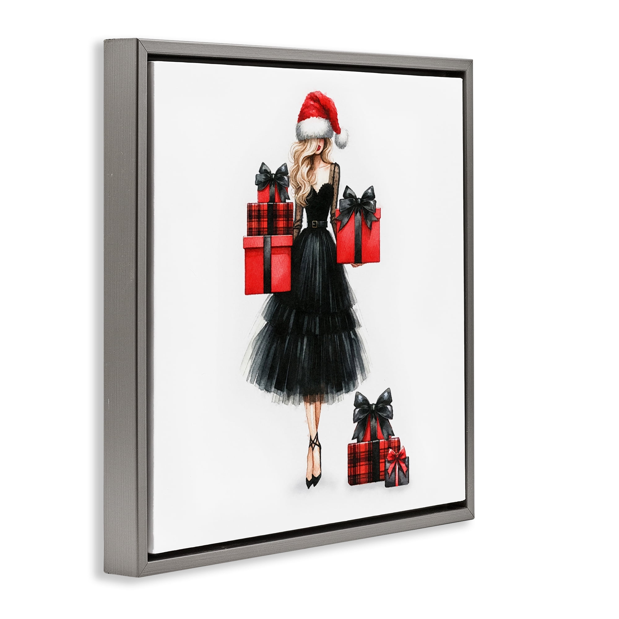 Stupell Industries Fashionable Holiday Shopping Holiday Painting Gray Floater Framed Canvas Art Prints Wall Art, 25 x 25
