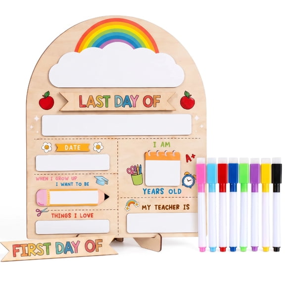 My Last Day of School Sign with Markers Holiday Gifts Photo Prop Reusable Wooden Memory Board for Preschool Kindergarten for Last Day of School