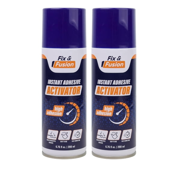 FIX & FUSION Activator Spray (6.76 Fl Oz), Instant Cure Accelerator for Cyanoacrylate (CA) Super Glue for Wood, Plastic, Rubber, Granite, and DIY & Professional, Accelerates Bonding Strength, 2 Pack