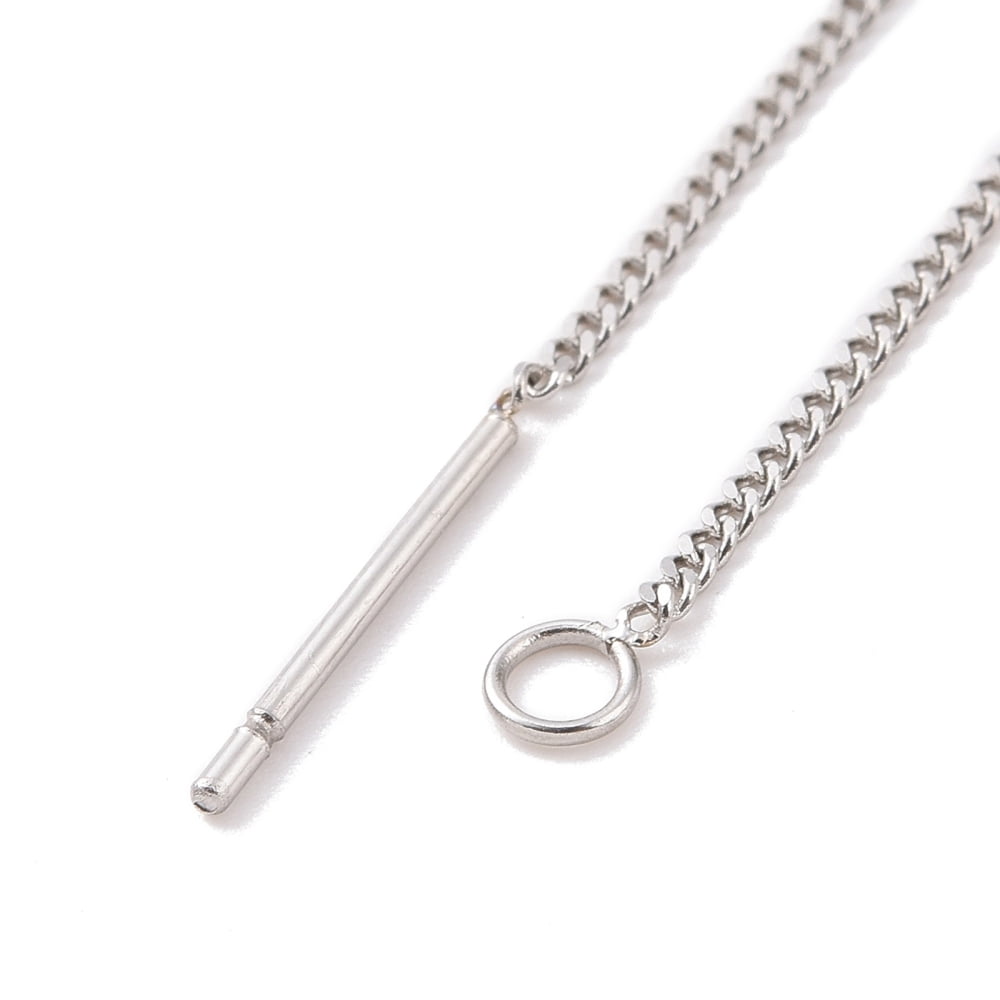 Non-304 Stainless Steel Stud Earring Finding Curb Chains Ear Thread with Loops Stainless Steel Color 109x1x0.4mm Hole: 1.7mm Pin: 0.7mm