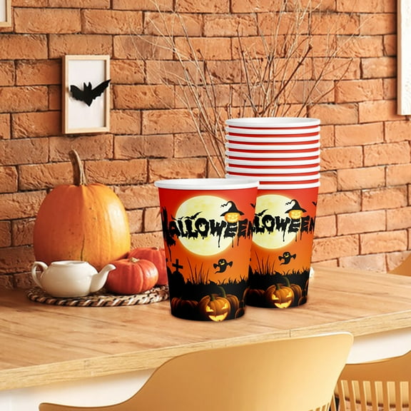 HongHeng 9oz Halloween Paper Plates Set of 10, Evil Pumpkin themed Halloween Kids Party Supplies Tableware Dinnerware Set