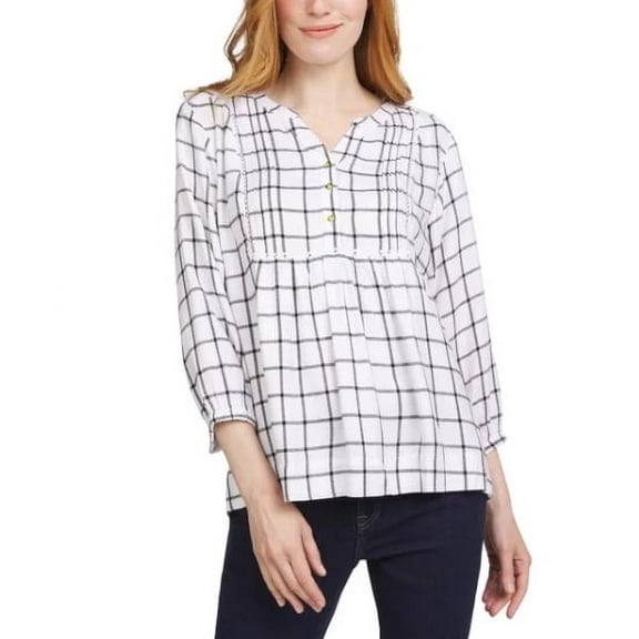 Wrangler Ladies' Bracelet Cuffs 3/4 Sleeve Plaid Blouse | White, XX-Large