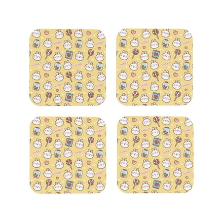 

Tideii Rabbit And Candy for Leather Coasters 4 Pieces Anti-fouling and Anti-scalding Decorative Coasters Suitable for Restaurants Kitchens Coffee Shops-Square