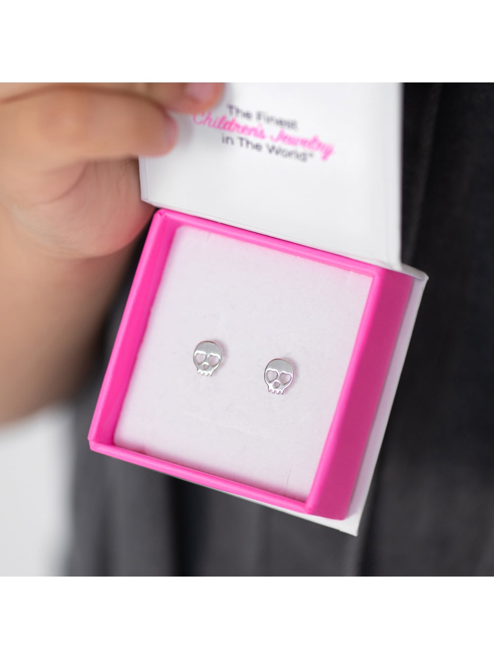 Heart-Eyed Bones Kids / Children's / Girls Earrings Screw Back - Sterling Silver