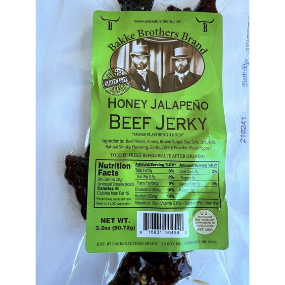 Bakke Brothers Brand - Honey Jalapeno Beef Jerky - Gluten Free (3.2oz)