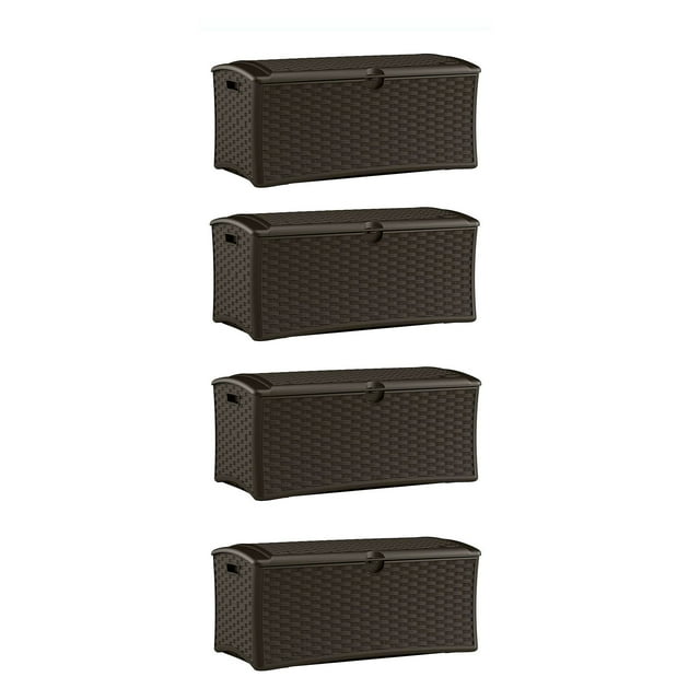 Suncast Coffre de Terrasse de Rangement Extérieur en Résine Osier de 72 Gallons, Brun (Lot de 4)