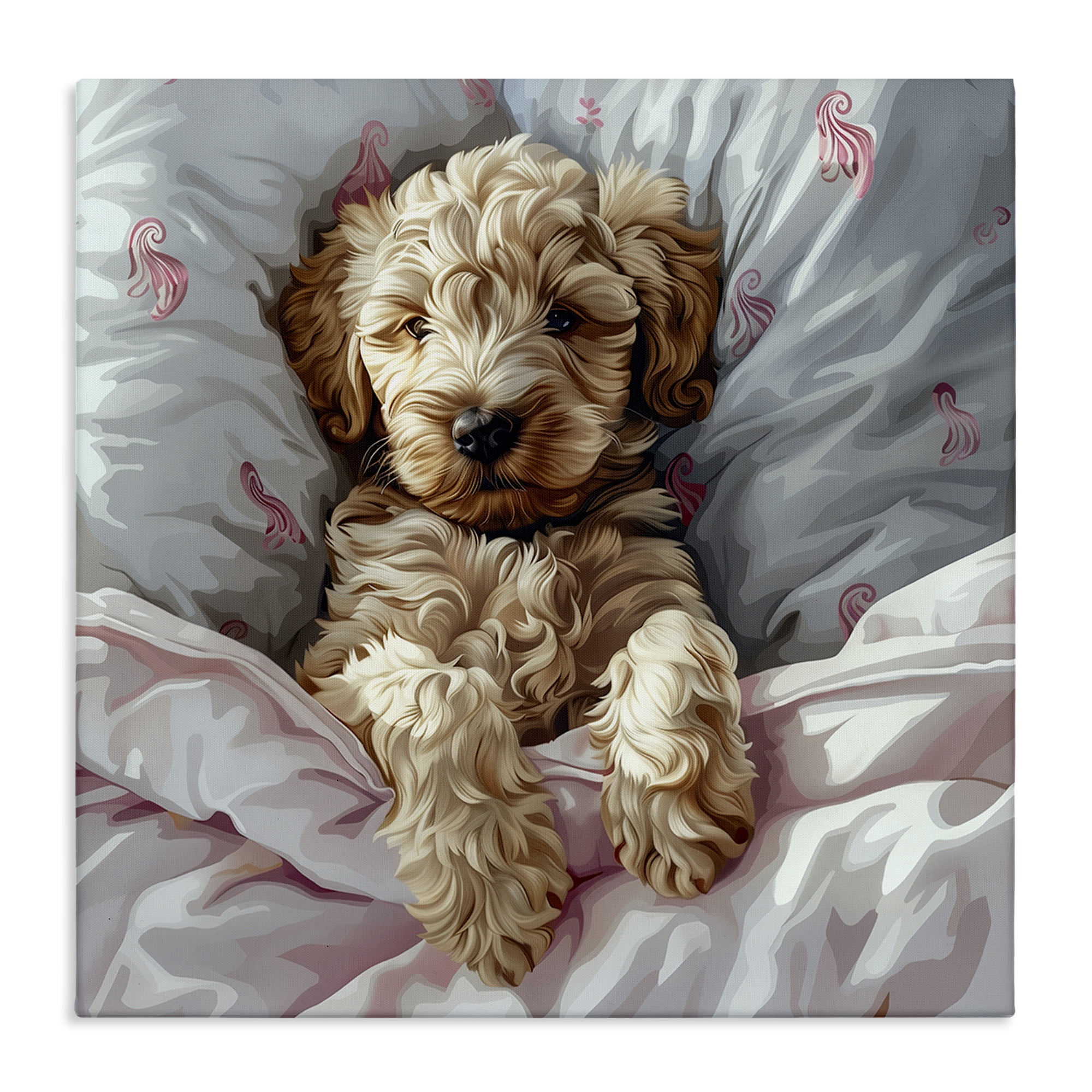 Stupell Industries Nap Time Cuddling Labradoodle Animals Painting Wrapped Canvas Art Print Wall Art, 30 x 30