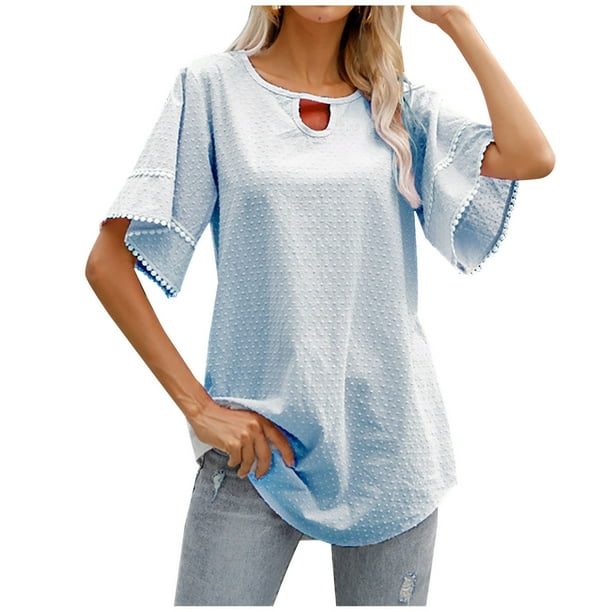 Blusa suelta con cuello redondo y manga trompeta para mujer Fridja ghk1496