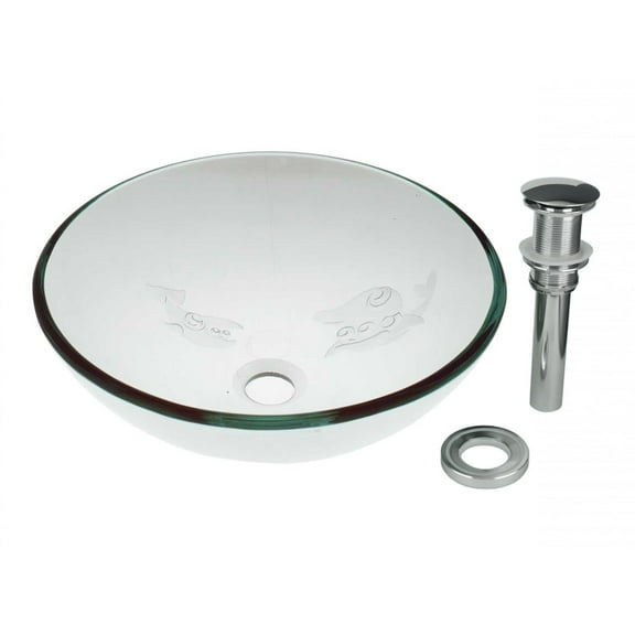 Renovator's Supply Countertop Tempered Round Clear Glass Finish Vessel sink Etched Fish Frosted Glass Bowl Sink 16.5"