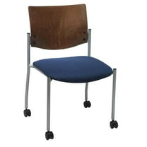 KFI Studios Evolve Stack Chair with Casters, Chocolate Wood Back, Navy Seat