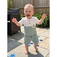 thumbnail image 6 of BemeyourBBs Toddler Baby Boy Little Brother Outfit Infant Baby Boys Summer Clothes Casual Lil Bro Letter Embroidered Waffled Short Sleeve Shirt Tops and Pockets Shorts 2 Pcs Set, 6 of 9