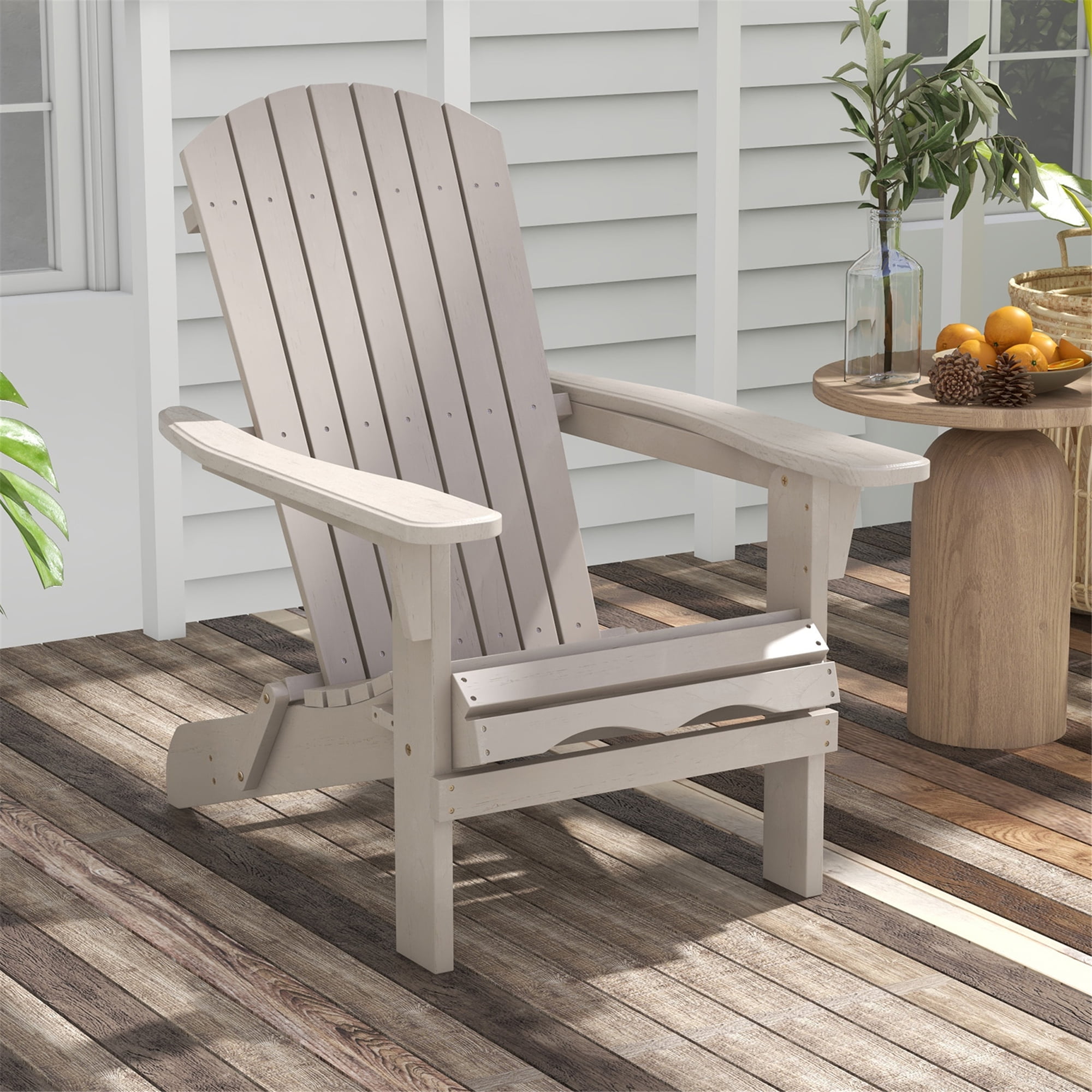 Gymax Folding Adirondack Chair Set of 2 w/ High Backrest & Wide Armrests Wooden Gray