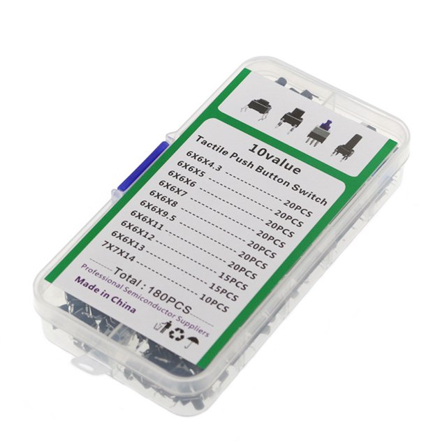 Monstrate Microinterruptores táctiles de botón pulsador de 180 piezas, equipo eléctrico táctil, cobre duradero en miniatura para electrodomésticos de Electrónica miscelánea