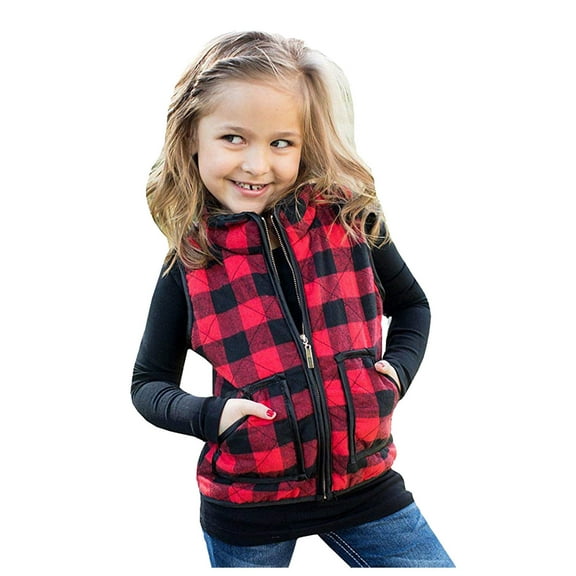 Mercatoo Toddler Girls Plaid Windproof Sleeveless Coats Vest Winter Zip Up Warm Soft Outerwear Girls Casual Clothes