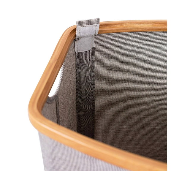 BirdRock Home Divided Bamboo & Canvas Hamper - Grey