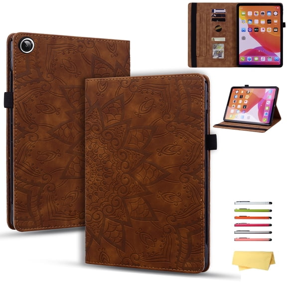 Decase Folio Case for Samsung Galaxy Tab A11 2025 / A9 8.7" 2023,Embossed PU Leather Soft TPU Back Shockproof Cover,with Elastic Strap Card Slot Flip Stand Wallet Case,Brown