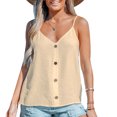 thumbnail image 1 of Camiseta sin mangas con cuello en V para mujer, decoración de botones a la moda, camiseta sin mangas holgada con tirantes finos para verano, 1 of 5
