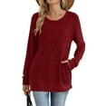 thumbnail image 2 of Women Long Sleeve Shirts Loose Fit Crew Neck Tunic Tops Dressy Casual Fall Blouse Winter Sweaters with Pockets orders placed by me, 2 of 7