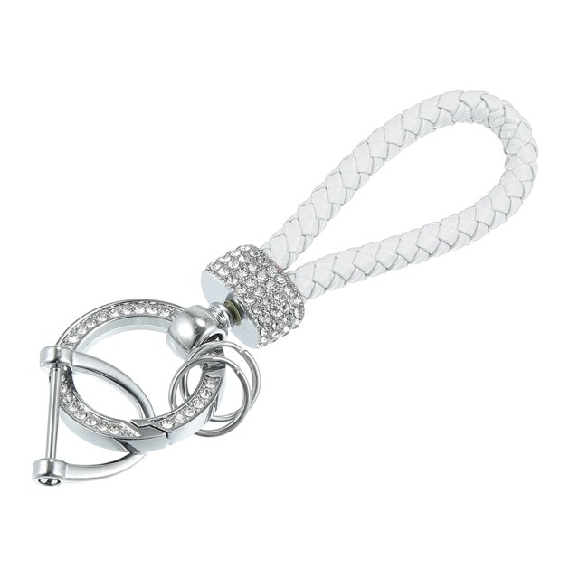 Unique Bargains Car Fob Key Chain Keychains Holder for Men and Women 360 Degree Rotatable with D Shaped Ring Bling Key Rings Set White