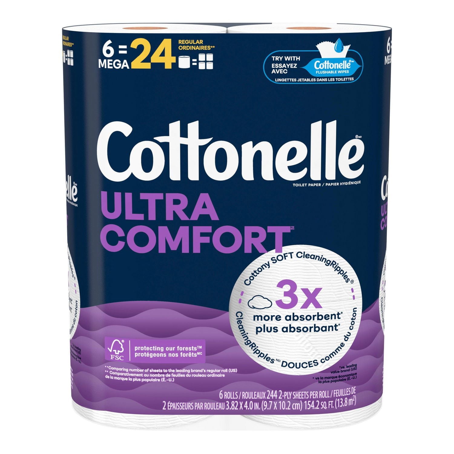 Cottonelle Ultra Comfort Toilet Paper, 6 Mega Rolls (6 Mega Rolls = 24 Regular Rolls), 244 Sheets Per Roll, Cottonelle Ultra Comfort Toilet Paper,6 Mega Rolls