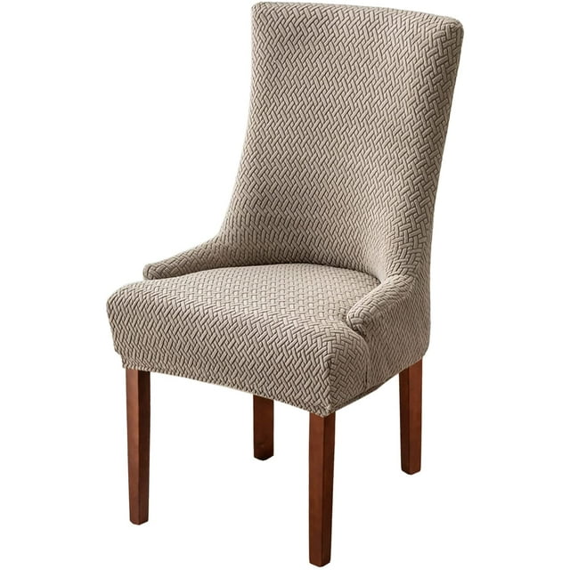 Stretch Diagonal Stripes Wingback Chair Covers Slipcover - Reusable Arm Chair Protector Cover,Kitchen Dining Chair Covers Protectors for Dining Room Chairs (Khaki,Set of 1)