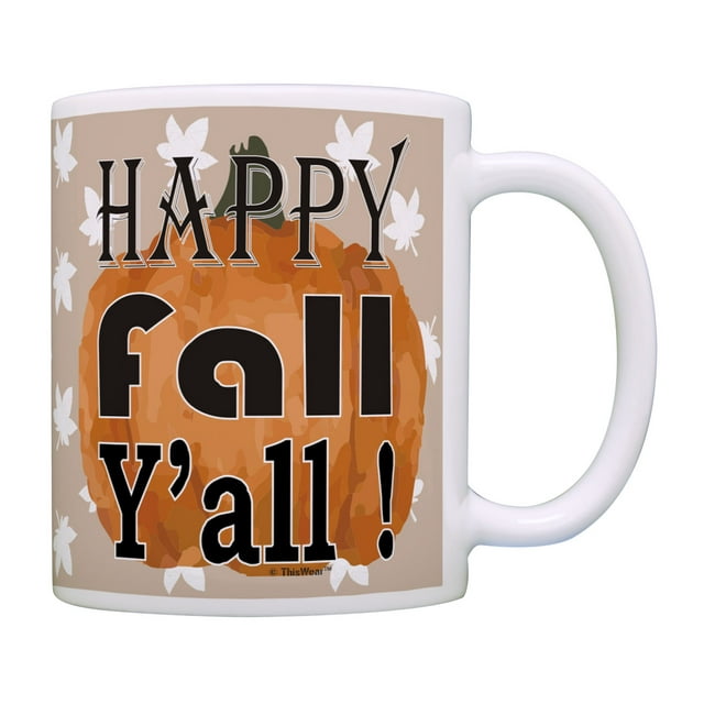 ThisWear Fall Gifts Happy Fall Y'all Coffee Cup Autumn Leaves Pumpkin Mug Halloween Coffee Mug Multi