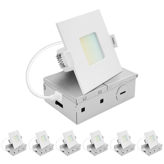 LUXRITE 3 In. LED Square ECO Backlit Mini Panel Light, 5CCT 2700K-5000K, 660LM, 8W, 100 Beam, Dimmable ETL Rated 6 Pack