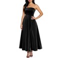 thumbnail image 3 of Stichou Women Fall Winter Strapless Velvet Off Shoulder Dress 2025 Trendy Solid Pleated Spring Flowy Dress Wedding Guest Maxi Dresses Party Club Black M, 3 of 6