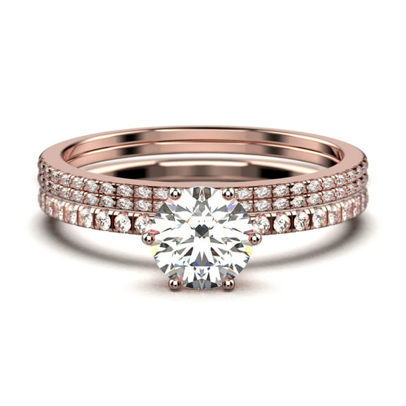 Beautiful Art Deco 2.25 Carat Round Cut Diamond Moissanite Engagement Ring, Wedding Ring, Two Matching Band In 925 Sterling Silver With 18K Rose Gold Plating Gift For Her, Promise Ring