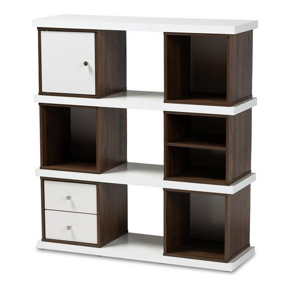 Bowery Hill Modern Two-Tone White and Walnut Finished 2-Drawer Bookcase