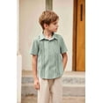 thumbnail image 5 of Arshiner Boys Cotton Linen Cuban Guayabera Shirt Short Sleeve Button Down Shirt Greeen 5-6 Years, 5 of 9