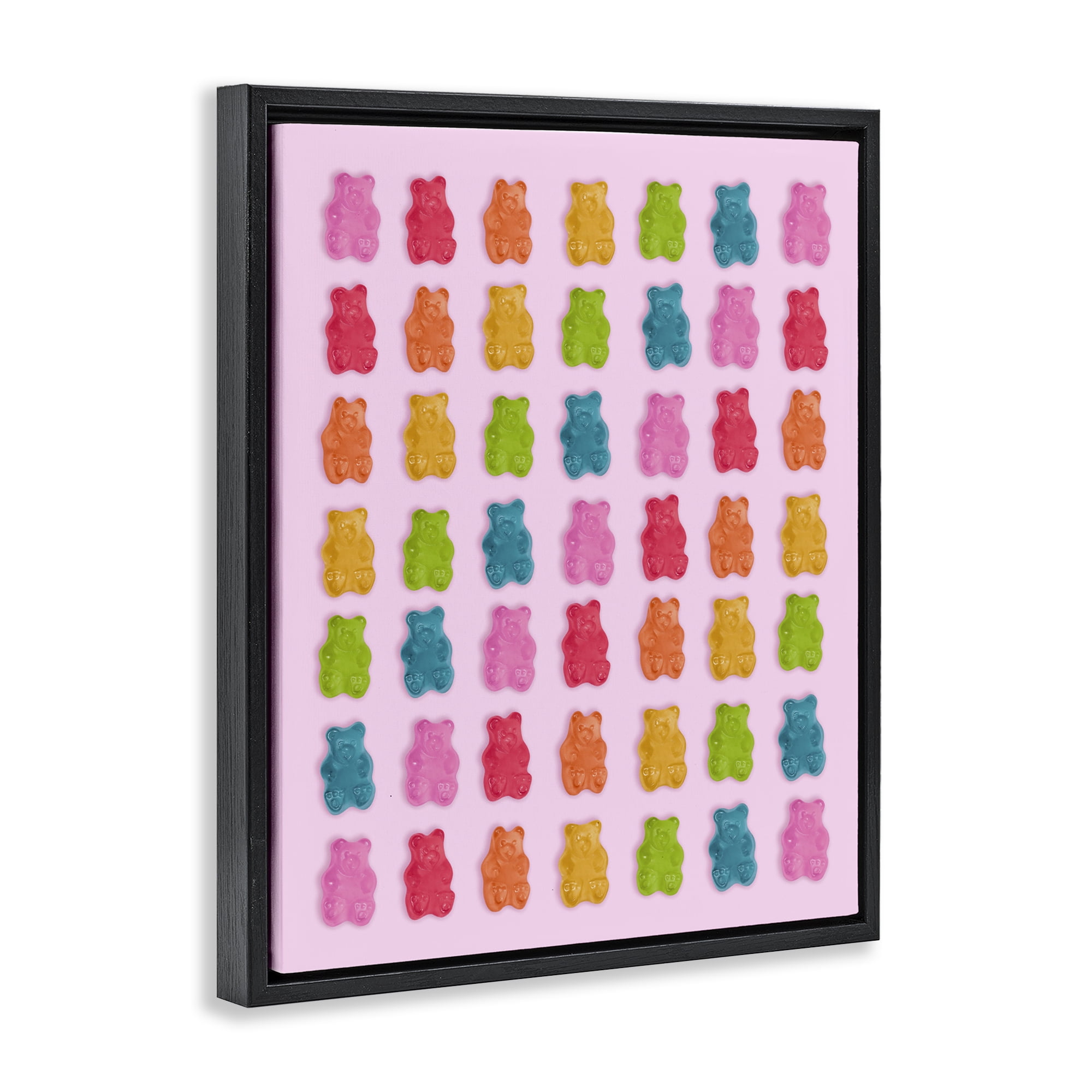 Stupell Industries Soft Rainbow Bears on Pink Black Framed Floater Canvas Wall Art, design by LISH Creative