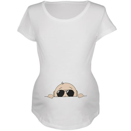 

Summer - Peeking Baby Aviator Sunglasses White Maternity Soft T-Shirt - 2X-Large