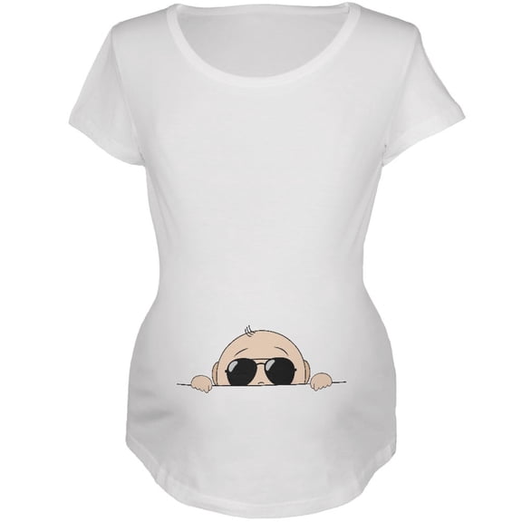 Summer - Peeking Baby Aviator Sunglasses White Maternity Soft T-Shirt - 2X-Large