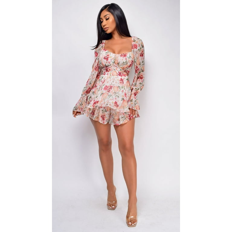 Casual Floral Backless Square Collar Jumpsuits Casual Floral Backless Square Collar Jumpsuits